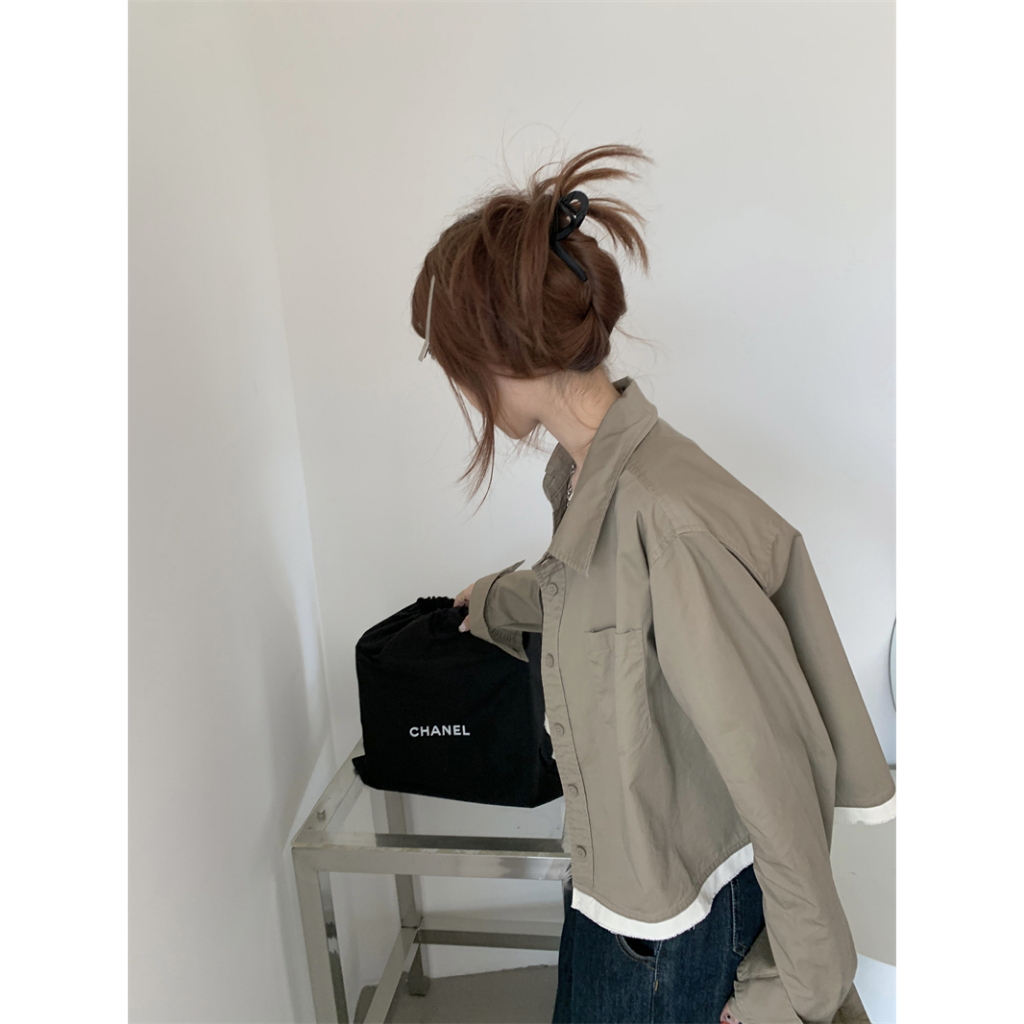 Kemeja Wanita Casual Lengan Panjang Blouse Import Crop Top Korean Style  Atasan Wanita Kekinian