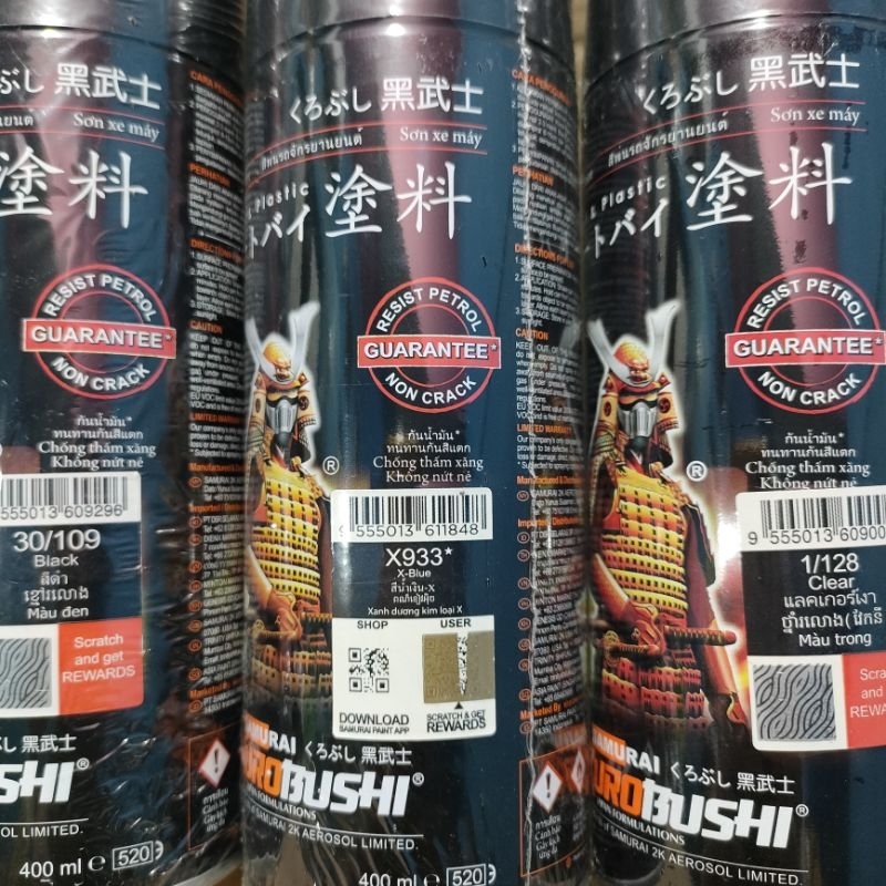 Samurai Paint Paket 3 Kaleng Pilok Pilox Cat Semprot Samurai Paketan Lengkap Biru Xiralic Xirallic Blue X933 933 Black 109 Clear Pernis Glossy 128 400ml