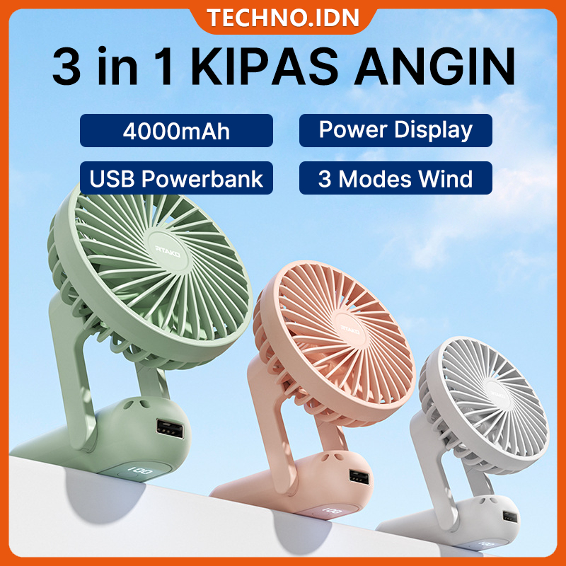 Power Display Kipas Angin Powerbank Fan Genggam Mini Lipat Portable USB Rechargerable