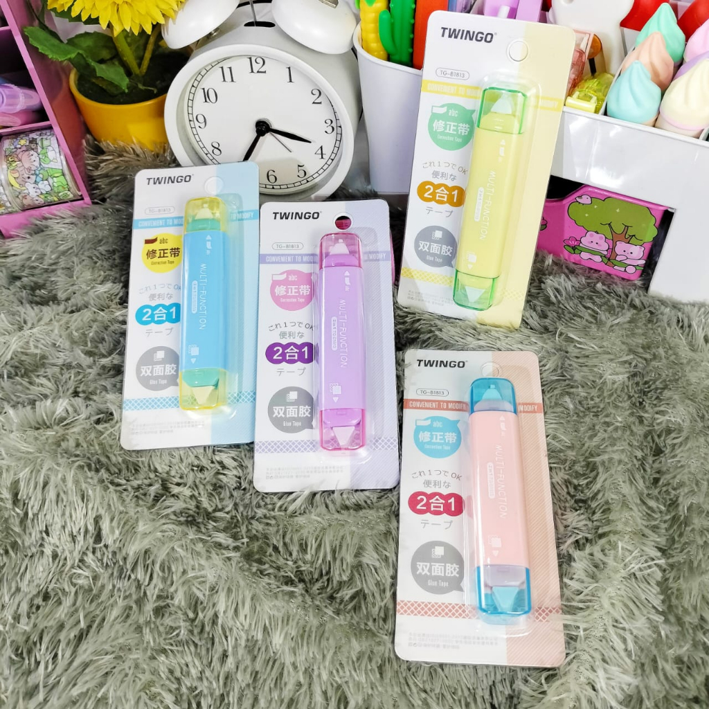 CORRECTION TAPE 2 IN 1 GLUE TAPE TWINGO IMPOR WARNA GRADASI SUPER IMUT TIPEX 2IN1 READY 3 PILIHAN WARNA LENGKAP ALAT TULIS SEKOLAH ANAK BISA GROSIR KUALITAS TERBAIK