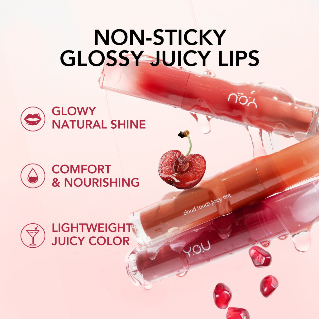 YOU Cloud Touch Juicy Tint | Healthy Glow Lips | Korean Style Liptint Gloss | Melembapkan Bibir | Lipstik with Ceramide
