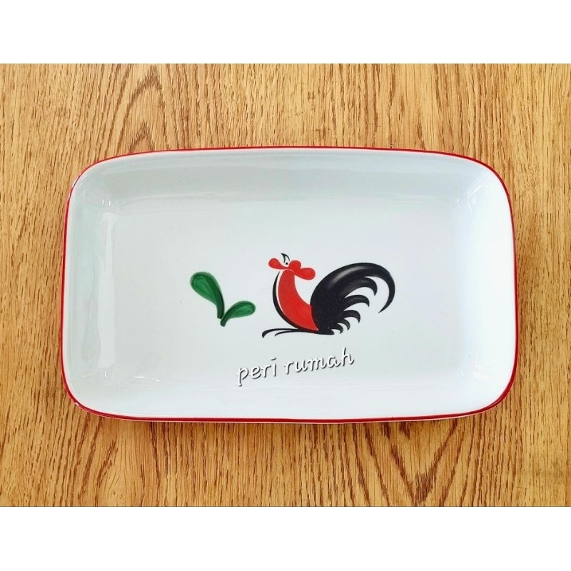 Piring Saji Segi Keramik Ayam Kopin