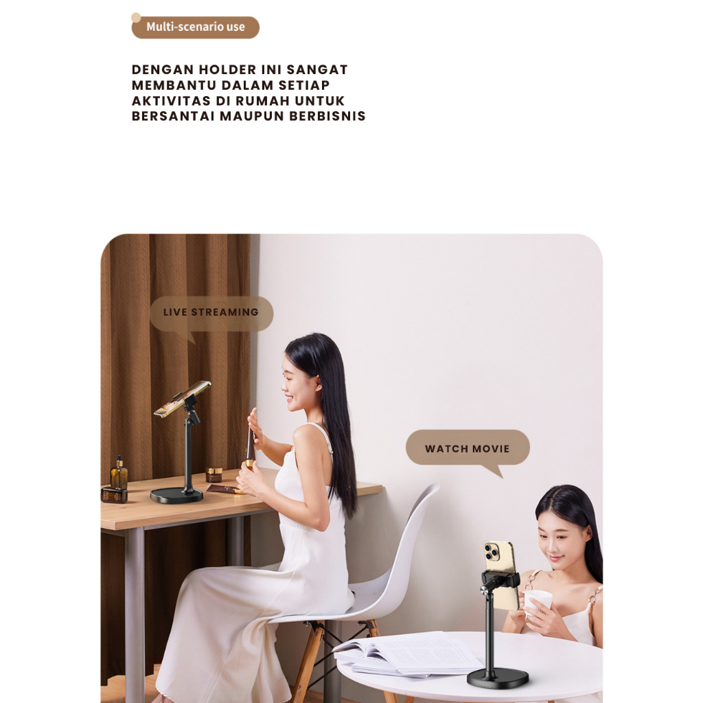 WEEAN Phone Holder Hp Dudukan Meja Tripod Handphone Multifungsi Bahan Carbon Steel Untuk Aktivitas Nonton Dan Live Streaming Dapat Putar 360° Adjustable Tinggi 37cm Clamp untuk Stabilitas Optimal Kokoh Awet-5