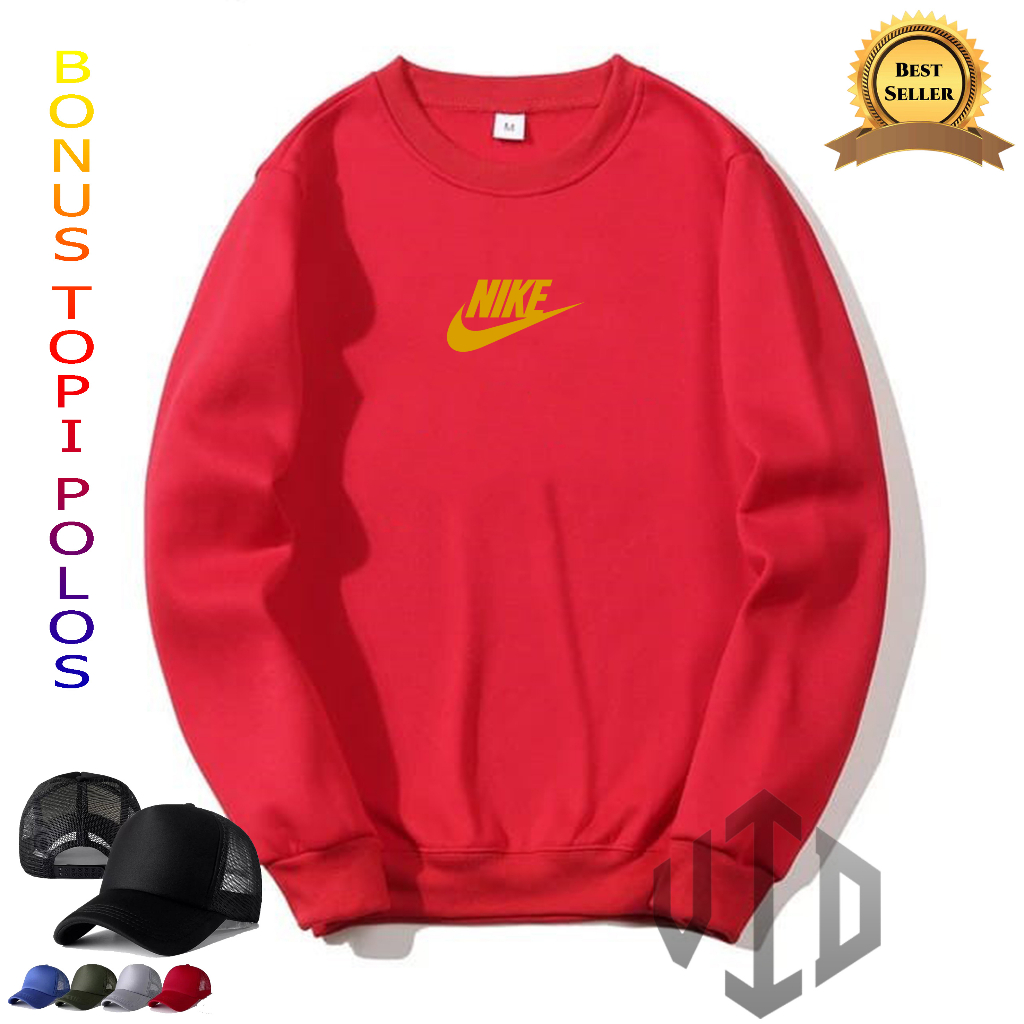 BONUS TOPI...Sweater Crewneck NIKE0002 Motif GOLD+TOPI //Sweatshirt Hoodie Pria/Wanita//Switer Trend