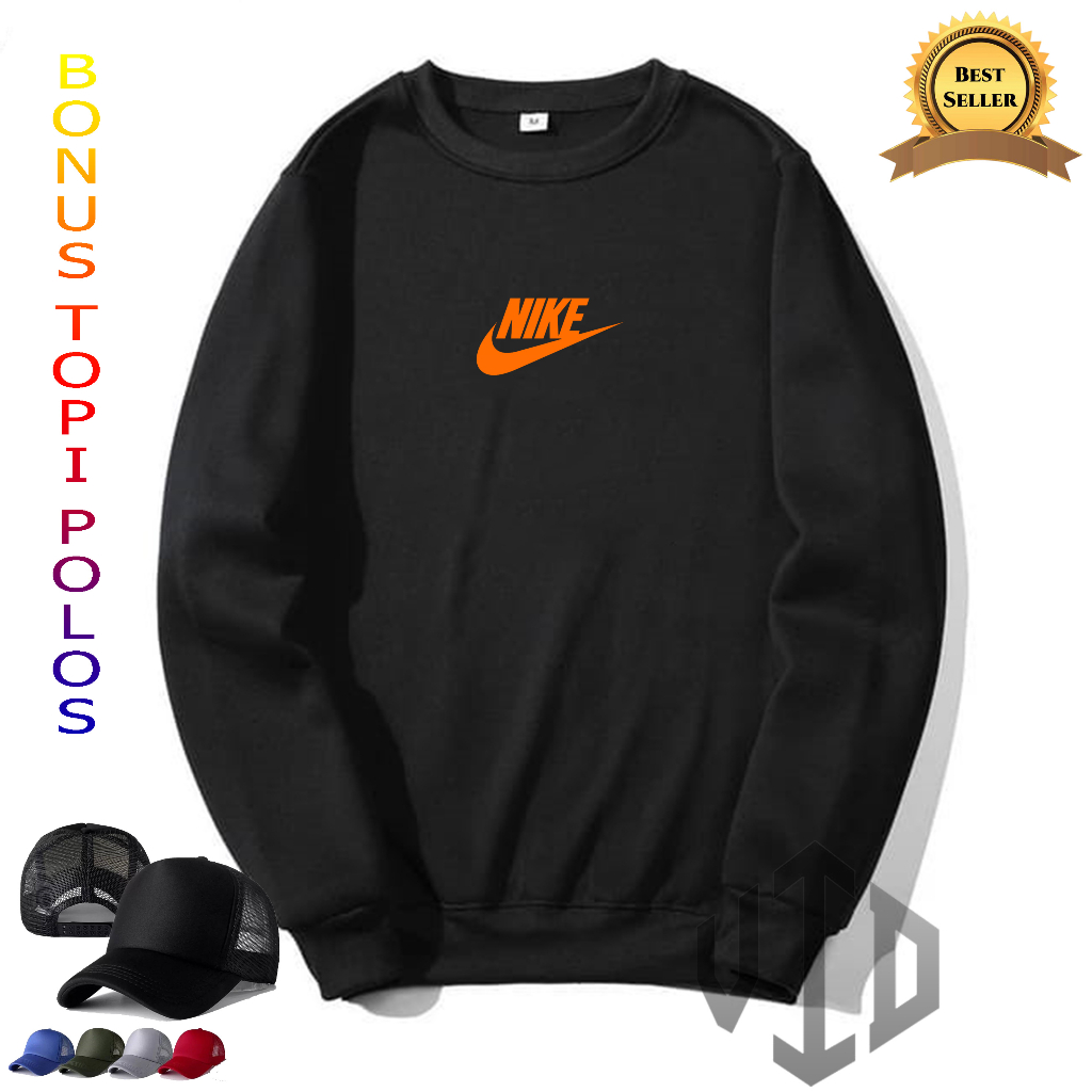 BONUS TOPI...Sweater Crewneck NIKE0002 Motif ORANGE+TOPI //Sweatshirt Hoodie Pria/Wanita//Switer Tre