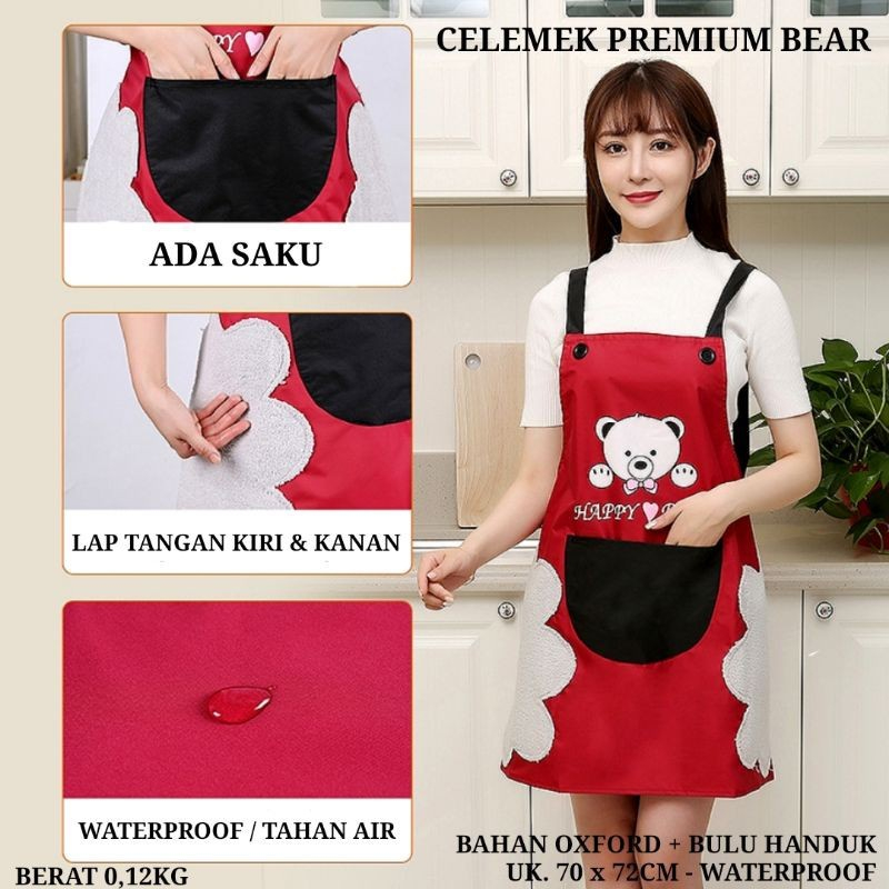 Celemek Karakter Bear Anti Minyak / Celemek Masak Quality Premium (Warna Random)