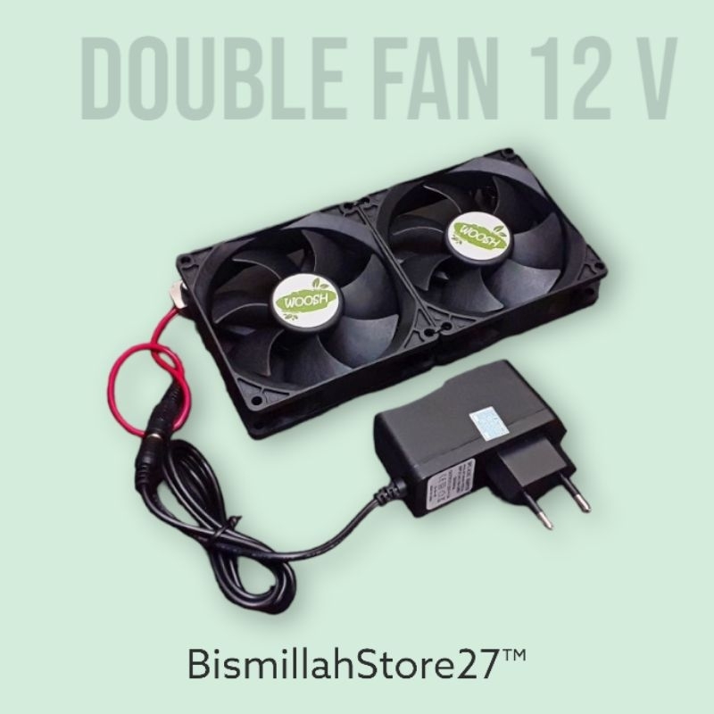 KIPAS PENDINGIN DOUBLE FAN/ 2 KIPAS 8 x 16cm + ADAPTOR 12 V BERKUALITAS