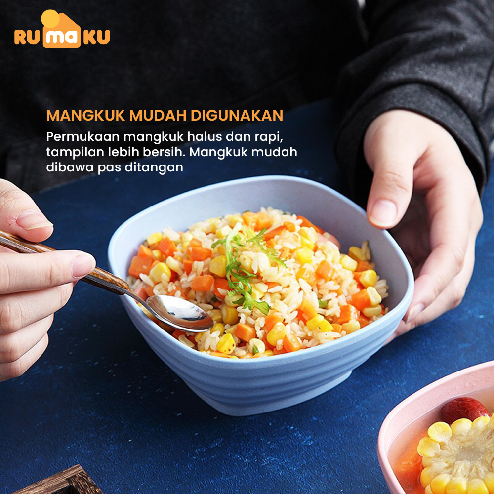 Rumaku Mangkuk Sup Segi Jerami 15 cm Mangkuk Plastik Tebal Wheat Straw Bowl Tahan Panas