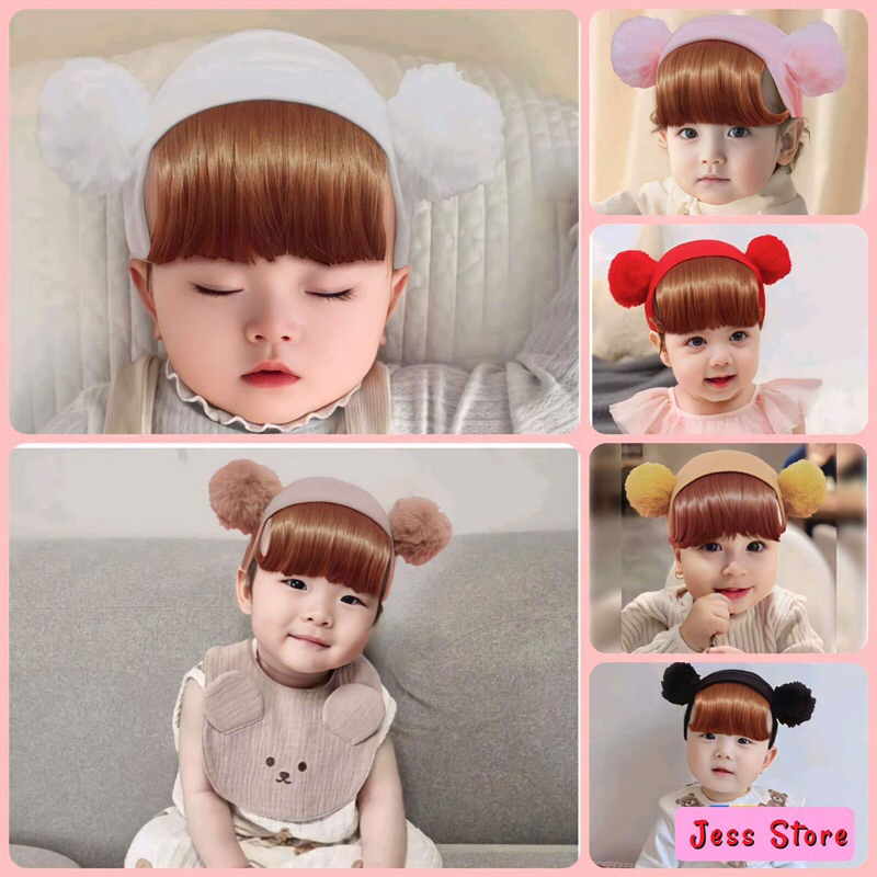 BANDANA BAYI WIG PONI PIRANG POMPOM / BANDANA BANDO ANAK RAMBUT 03-2TH