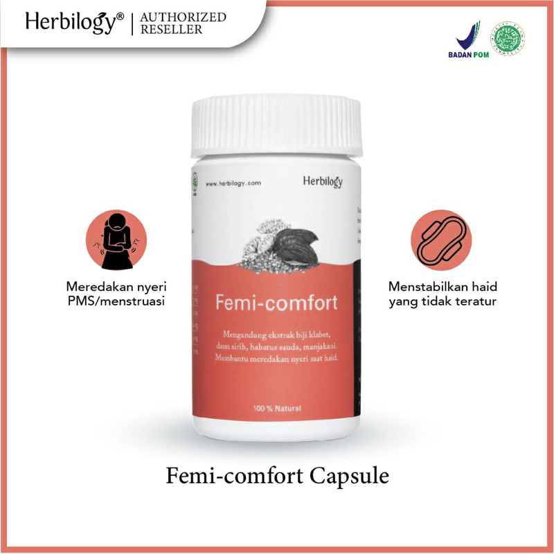 Herbilogy Femi Comfort 60 kapsul / mengatasi PMS / mengatasi nyeri haid / nyeri mens