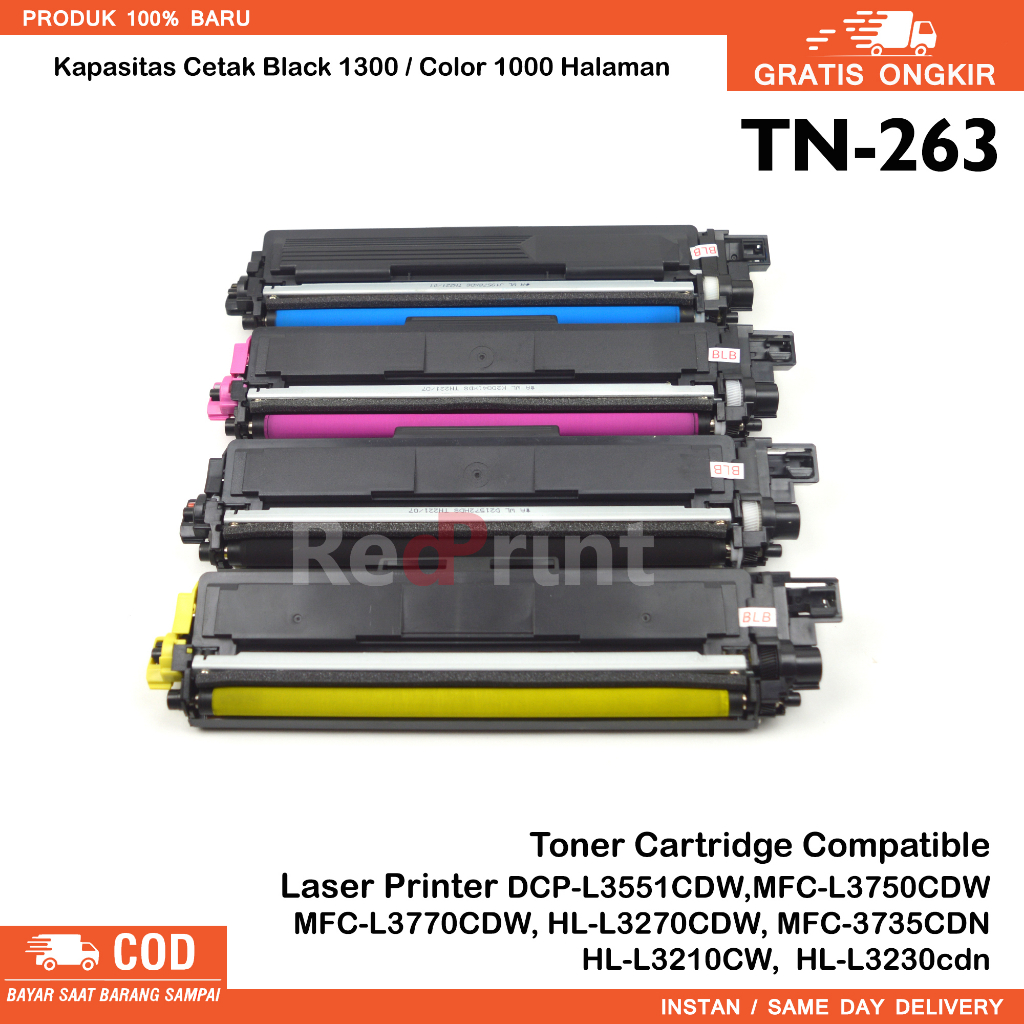 Toner Cartridge TN263 / TN267 Compatible Printer DCP-L3551CDW, MFC-L3750CDW, MFC-L3770CDW, HL-L3270CDW, MFC-3735CDN, HL-L3210CW,  HL-L3230cdn