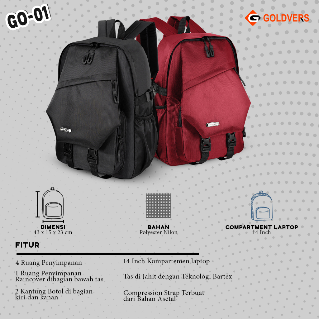 Tas Ransel Sekolah Pria Wanita Ransel Laptop 14inc Backpack Kuliah Kerja Tas Import