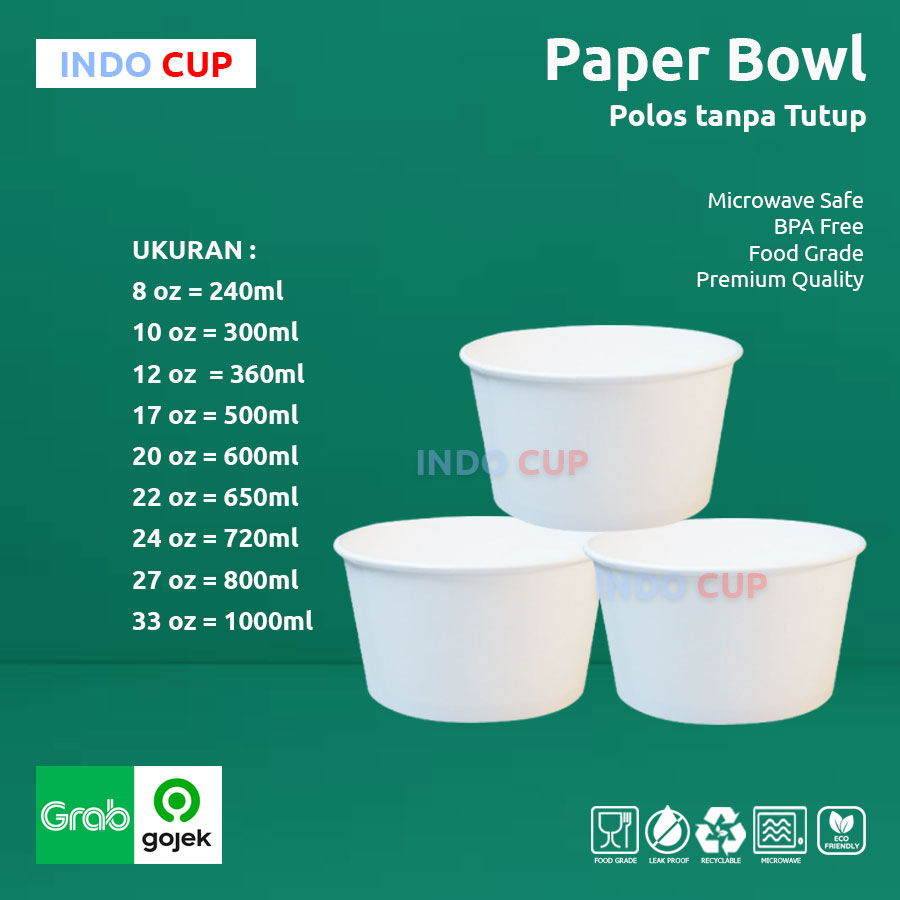Paper  Bowl Mangkok Kertas Tahan Panas Mie Bakso 300ml 360ml 500ml 600ml 650ml 720ml 800ml 1000ml