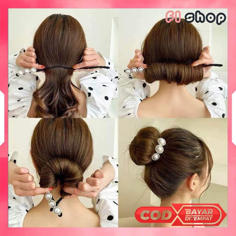 iKat Rambut 2in1 Sanggul Jepit Wanita Modern Simple Korea Elegant Motif Mutiara Diamond