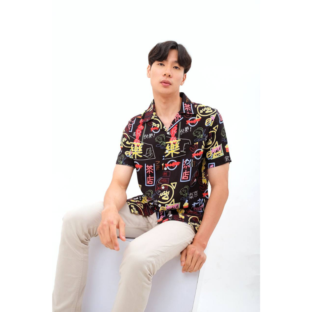 Kemeja Pantai Pria Printing Full print Motif Hawai Abstrak Aloha Shirt Kameja Casual Pria Lengan Pendek