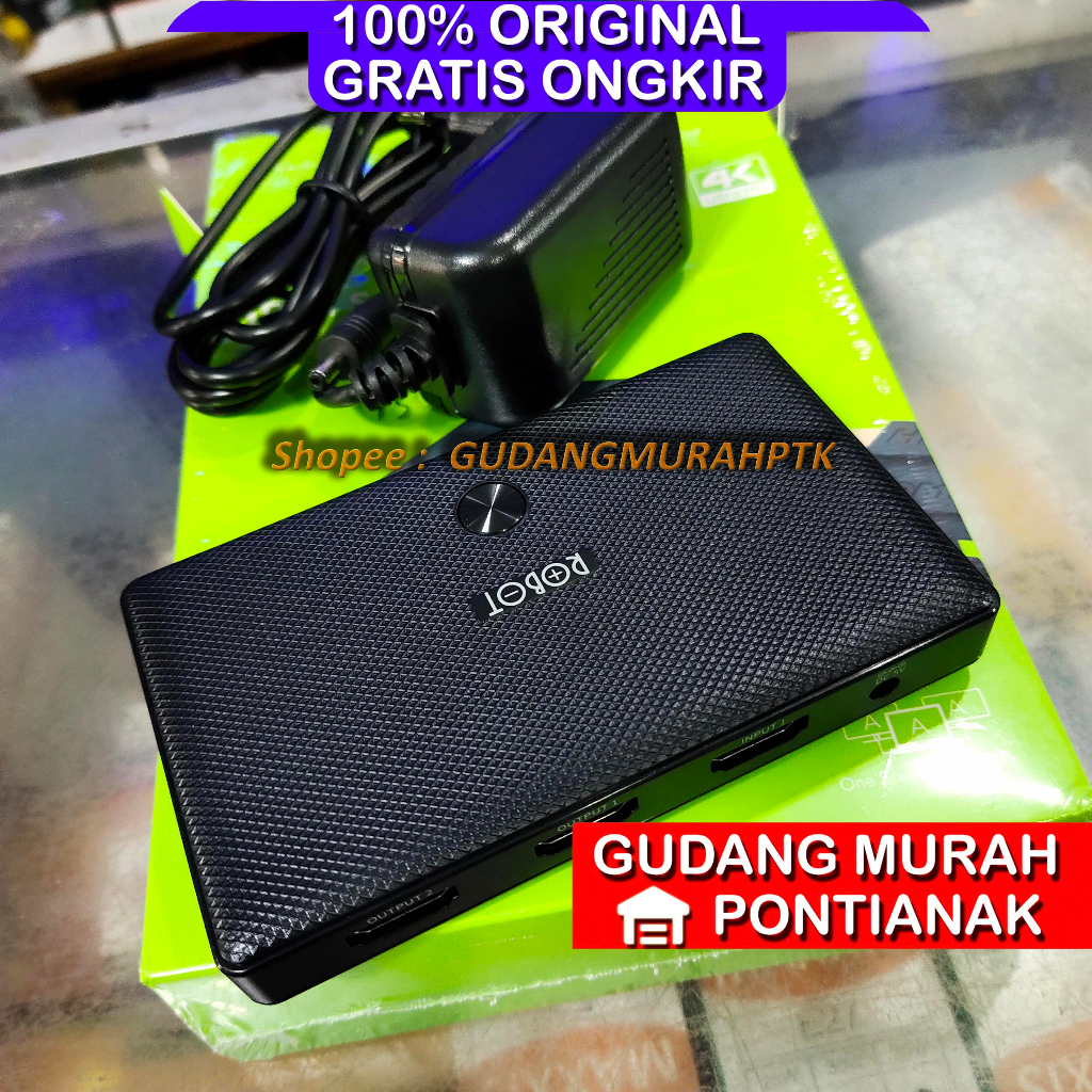 HDMI Cabang 2 TV 2 HDMI OUT ROBOT HM203 HDMI Splitter 1 in 2 Out Split Screen 4K - Garansi Resmi 1 Tahun