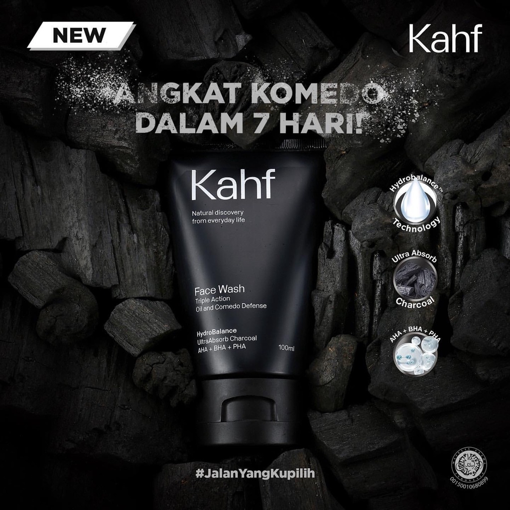 KAHF Facial Wash Indonesia / Sabun Wajah Pria 100ml / Skin Energizing Cooling And Brightening Triple Action Oil Comedo Defense Acne Gentle Exfoliating Scrub / Pembersih Pencuci Cuci Muka Jerawat Moisturizer/ Skincare Face Care / Man Cowo Cowok Paket Set