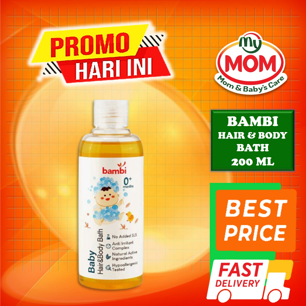 [BPOM] Bambi Baby Hair &amp; Body Bath 2 in 1 200ml / Sabun dan Shampoo Untuk Kulit Bayi Normal Sensitif / PH Balance / Sampo / Hair &amp; Body Wash / Baby Bath / MY MOM