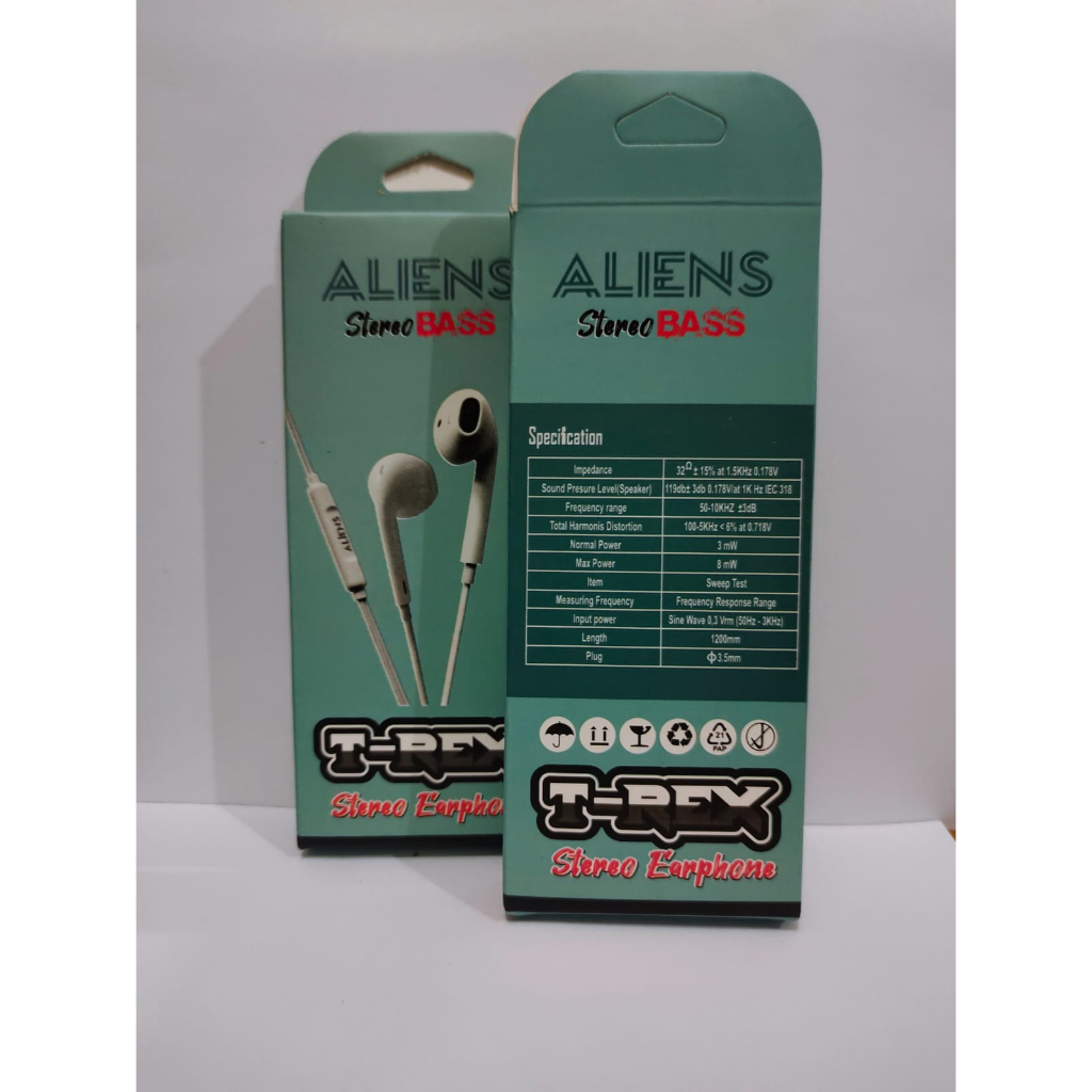 Hansfree Aliens T-REX Stereo Bass Stereo Earphone  ( Bukan Karet ) T-REX BASS EARPHONE