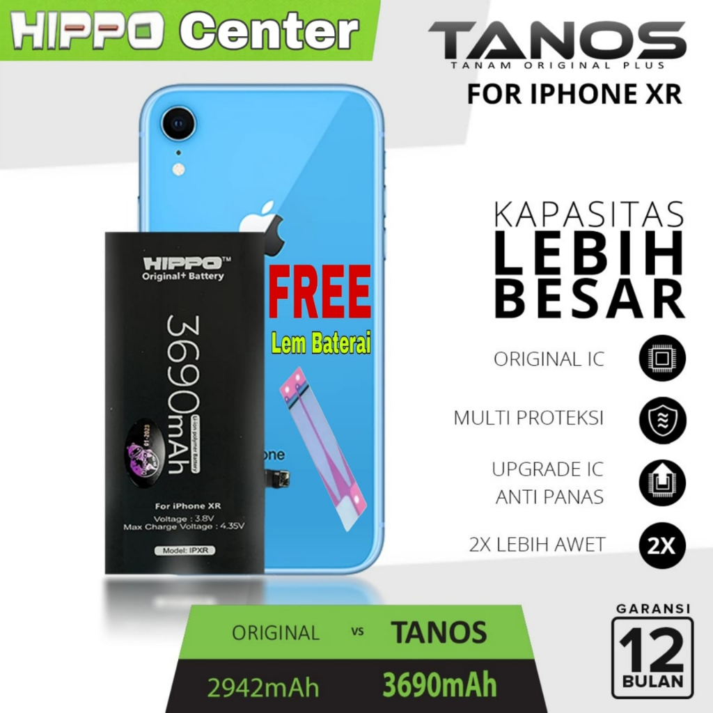 Hippo Baterai iPhone XR Battery Hippo Tanos iPhone XR Double Power