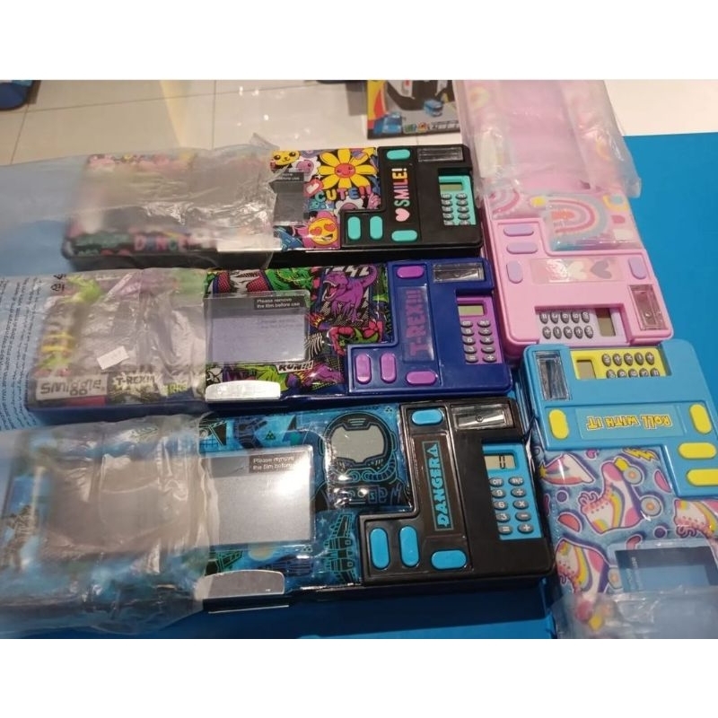 Smiggle bright pencil case dino roller skate calculator pop out kotak pensil mekanik kalkulator