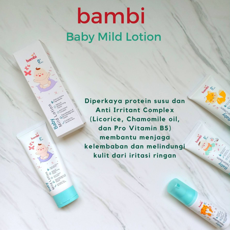 [BPOM] Bambi Baby Mild Lotion 100ml / Body Lotion Bayi Kulit Normal - Sensitif Kaya Kandungan Protein Susu Nabati / Moisture Pelembab / MYMOM