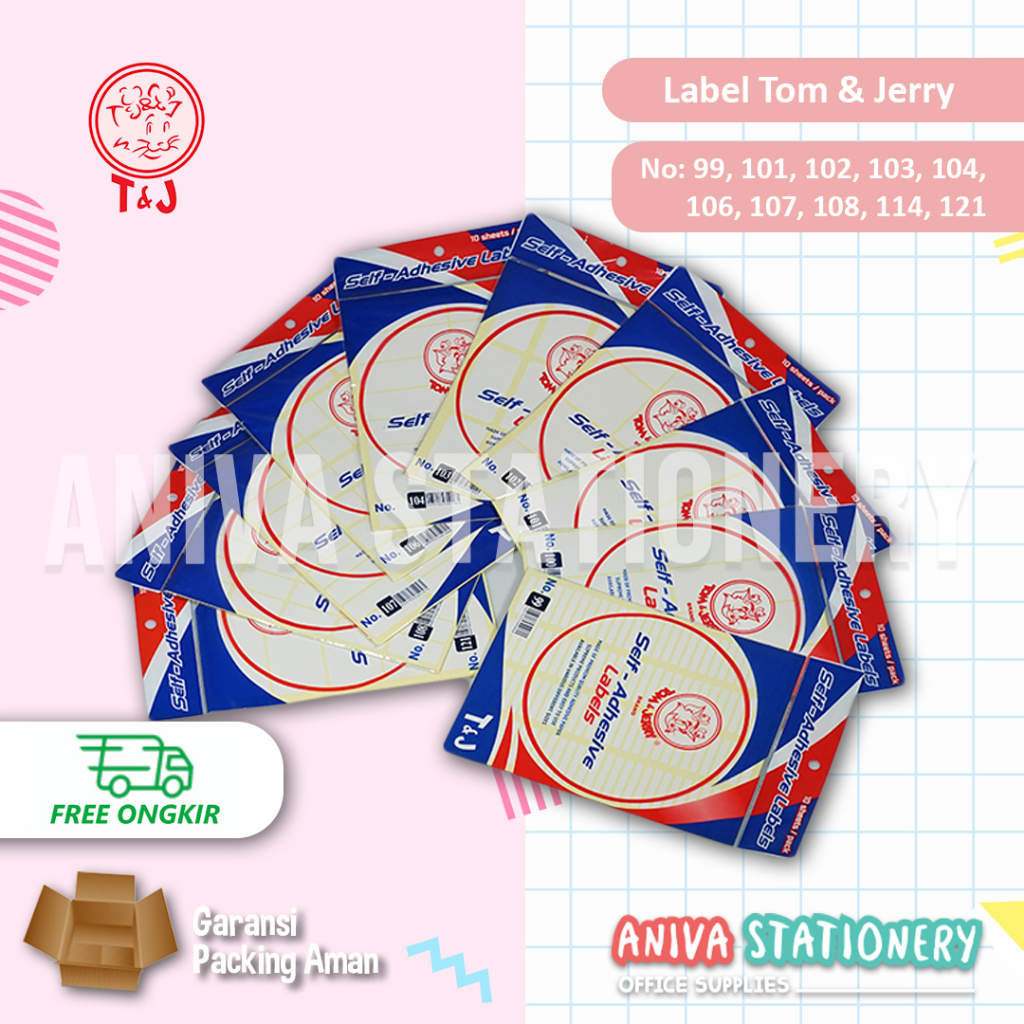 TOM & JERRY STIKER ADHESIVE LABEL NAMA UNDANGAN HARGA ALAMAT BUKU SEKOLAH T&J 1 PACK
