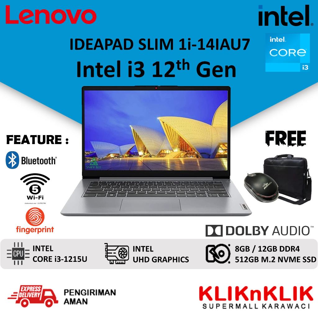 LAPTOP BARU LENOVO IDEAPAD SLIM 1 14 INTEL CORE i3 GEN 12 RAM 12GB SSD 512GB WIN 11