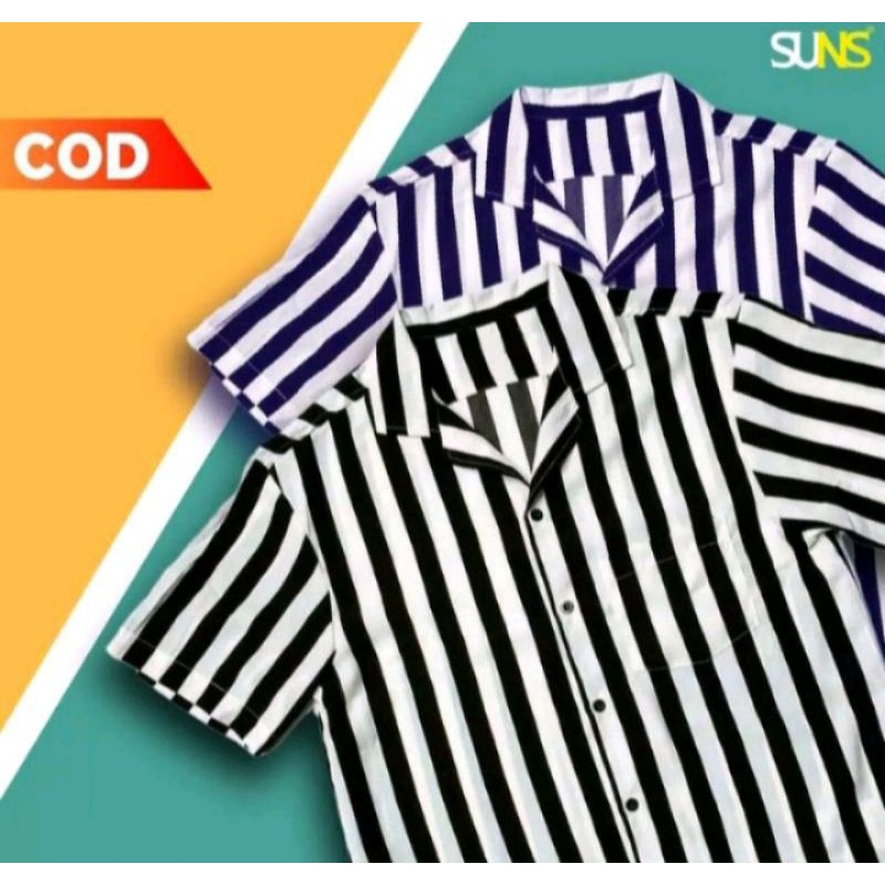 BIG SALE | Kemeja Salur Pria Stripe Lengan Pendek Cowok Hem Garis Baju Belang Strip