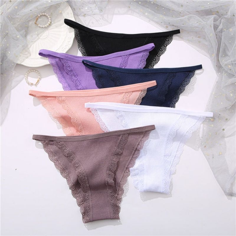 FINETOO FT65 Sexy Celana Dalam Wanita Tali Tipis Thong Women Cotton Lace Panty Soft G-string