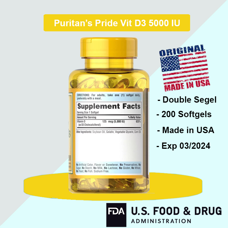 Vitamin D3 5000IU 10000IU Puritan Nutrilabs Made In USA Produk Original