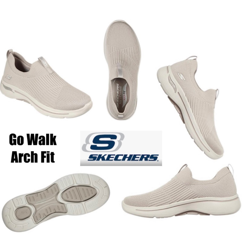 Skechers Go Walk Arch Fit Womens Walking Shoes Iconic Taupe ORI BNWB + Bonus Skechers Bag