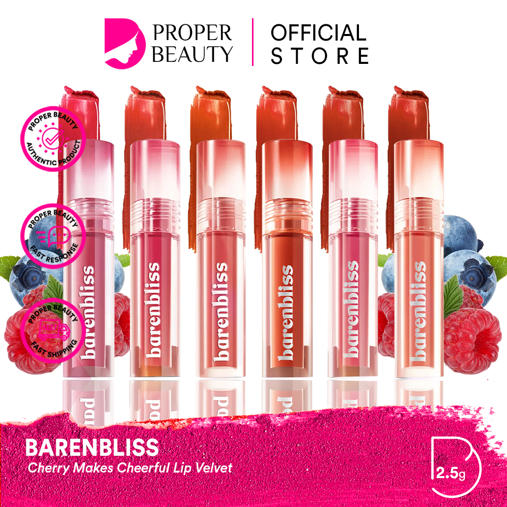 BARENBLISS Cherry Makes Cheerful Lip Velvet Korea / 2.5g / Soft &amp; Rich / Bibir Sehat &amp; Lembab 24 Jam / Deep Comfy Moisture Seamless &amp; Soft Formula Cheerful Scent / Makeup Make Up Lipstick Lipstik Tint Matte Gloss Cream Balm Glow Liner / BNB Paket Series