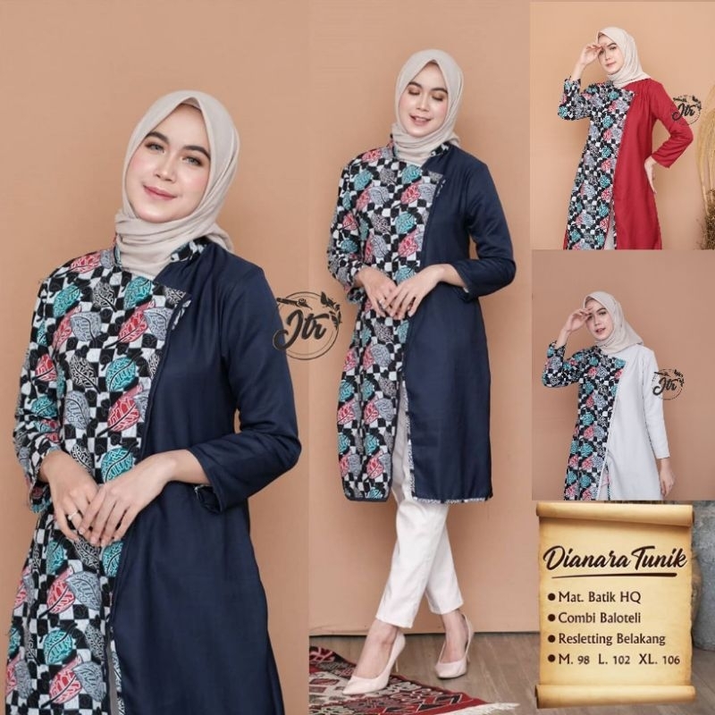 New Arrival Tunik Batik Seling Kombinasi Moscrepe Model Terbaru Murah Kekinian, Tunik Batik Wanita M