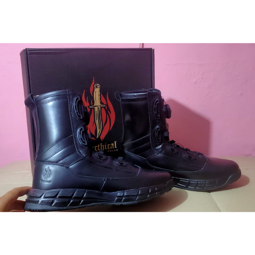 Sepatu pdl tactical full kulit tali putar