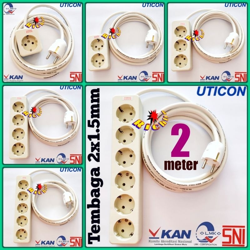 Stop Kontak Uticon Kabel 2 meter kawat tembaga asli Nym 2x1.5mm