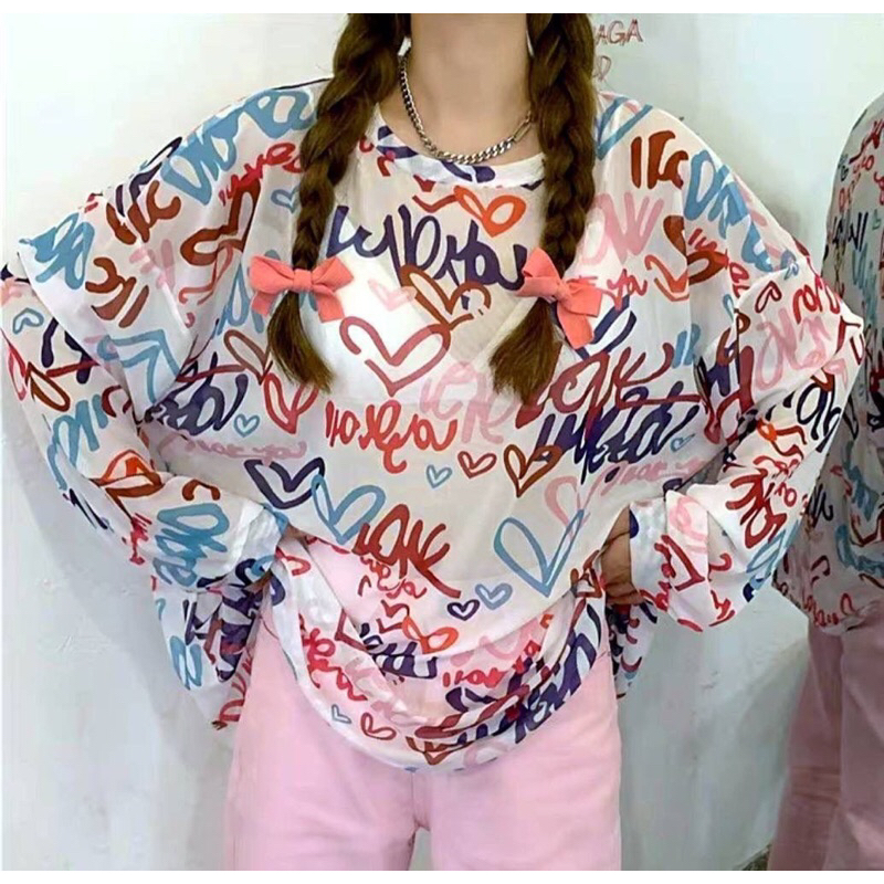 KAOS PANJANG ZEMOVE A.YUN TRANSPARANT PREMIUM BANGKOK FULL PRINT VARIAN MOTIF KAOS PANJANG WANITA PR