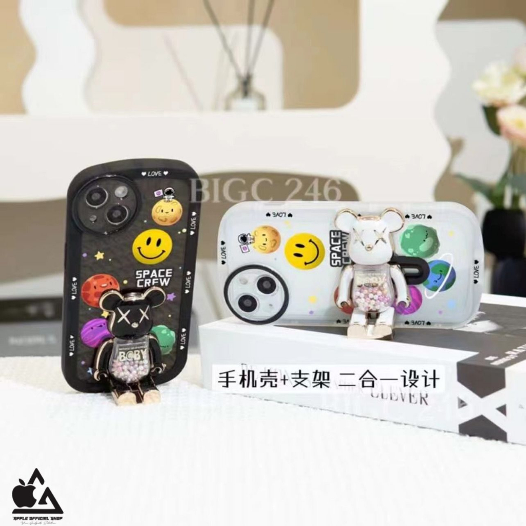 LUXURIOUS Soft 4D BE@RBRICK Pop Standing iPhone 12 PRO MAX 11 PRO MAX XR X XS MAX 7 7+ 8 8+ BearBrick Bear Brick Stand Chrome Krom Circle Camera Protector Protection Pelindung Kamera Bulat Standing Case SILIKON BENING SILICONE SOFTCASE SOFT CASE Jelly