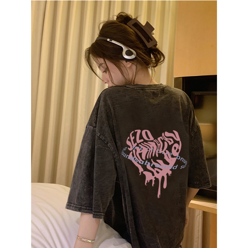 baju kaos wanita lengan pendek heart graffiti kaos wanita korean style kaos oversize wanita import