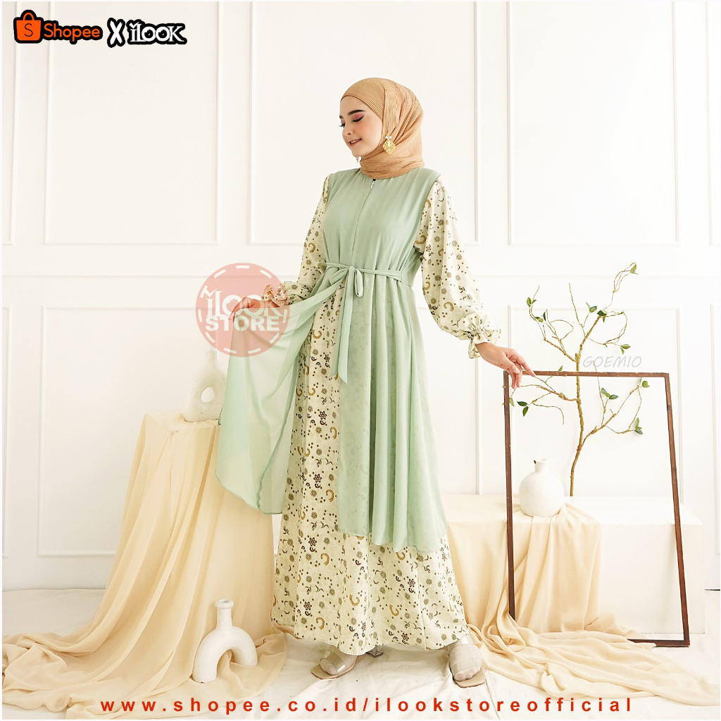 ilook | Syahara Gamis Lebaran 2023 Motif Lengan Karet Pinggang Tali Busui Friendly Wolpeach Ceruty Baby Doll