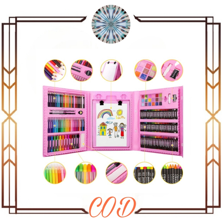 (COD)Crayon Anak Pengasah 208pcs Set Alat Menggambar Melukis Anak-anak Crayon Cat Air Pensil BEST SELLER