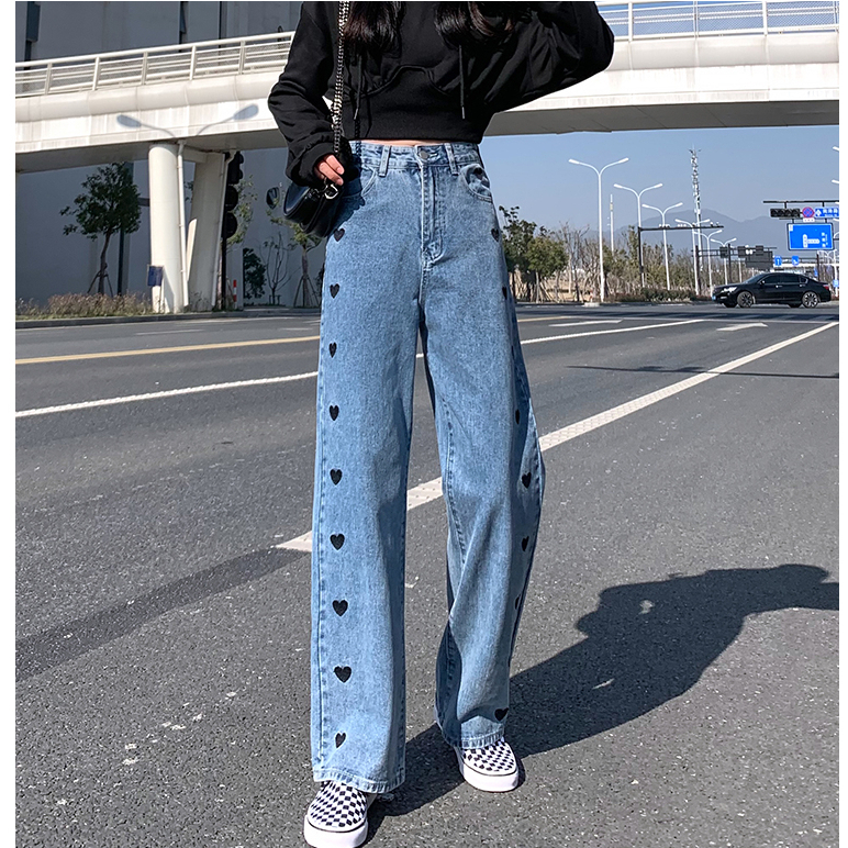 XIAOZHAINV Celana Jeans Wanita Korean Style High Waist Loose 6012