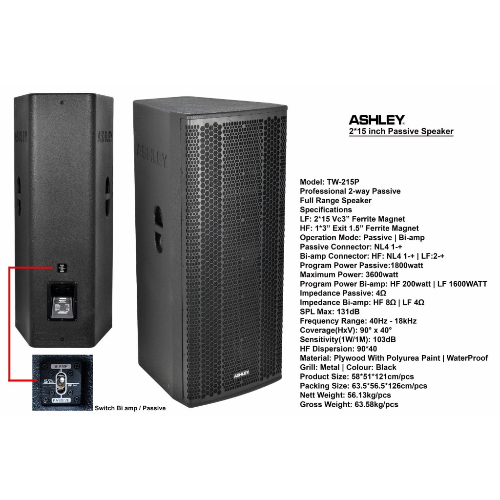 SPEAKER PASIF 2X15 INCI DOUBEL WOOFER ASHLEY TW215P ASHLEY TW 215P