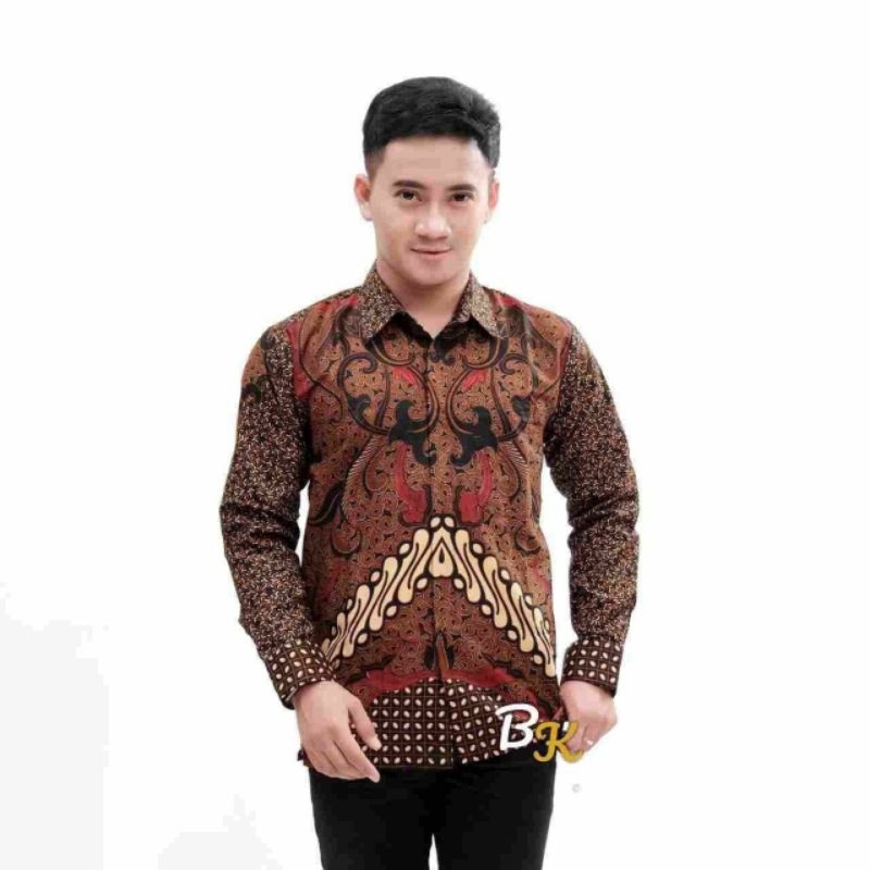 kemeja batik katun pria lengan panjang sze M L XL XXL 3XL