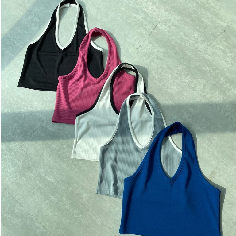 Gemma Halter Crop Top —— Ocha Wear | Two toned Knit Tanktop | Atasan Wanita Murah Berkualitas | Trendy Summer Camisole