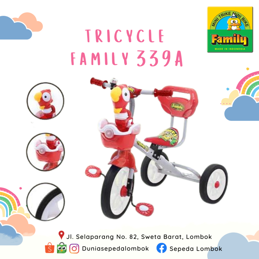 SEPEDA RODA 3 TRICYCLE ANAK FAMILY 339A AYAM RIO MUSIK LAMPU