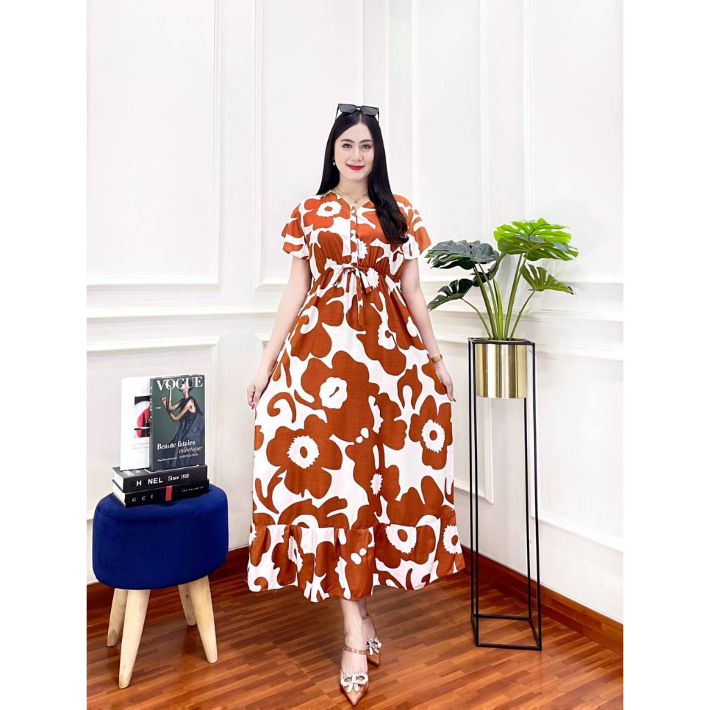 baju wanita model baru PAKAIAN WANITA MIMI DRESS KANCING DEPAN TALI SERUT LENGAN PENDEK DASTER PANJANG BUSUI FRIENDLY daster cantik ibu muda