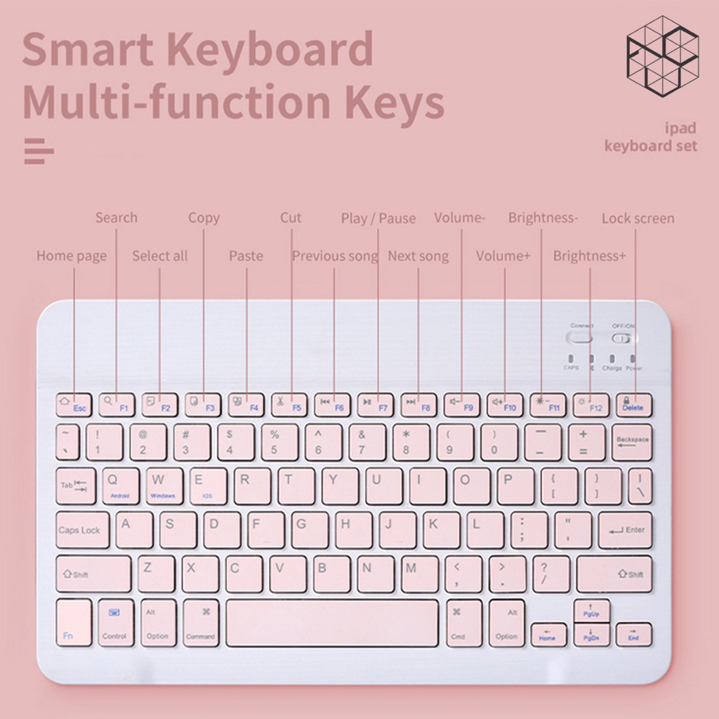 Wireless Keyboard Bluetooth 10 Inch Backlight Slim Thin Portable Suitable for iPad Samsung Xiaomi iPhone Colorful