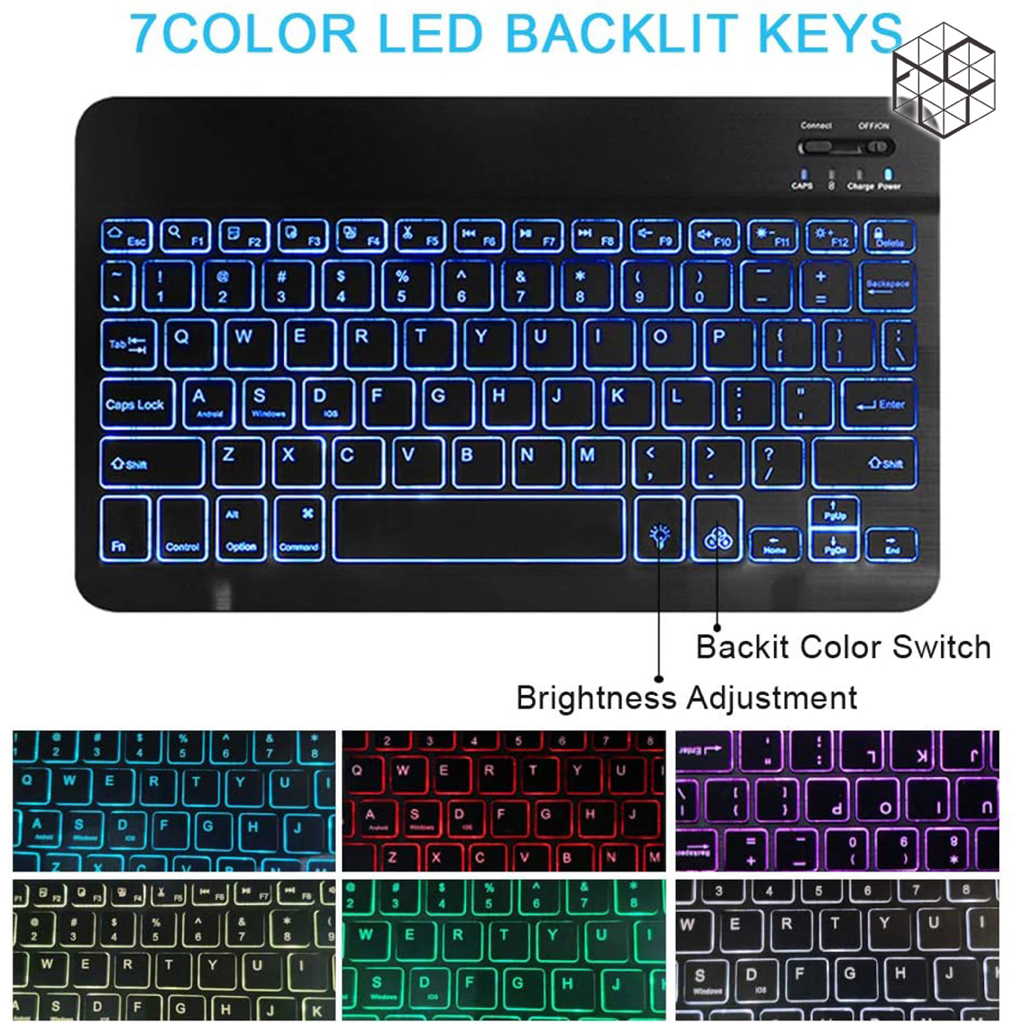 Wireless Keyboard Bluetooth 10 Inch Backlight Slim Thin Portable Suitable for iPad Samsung Xiaomi iPhone Colorful