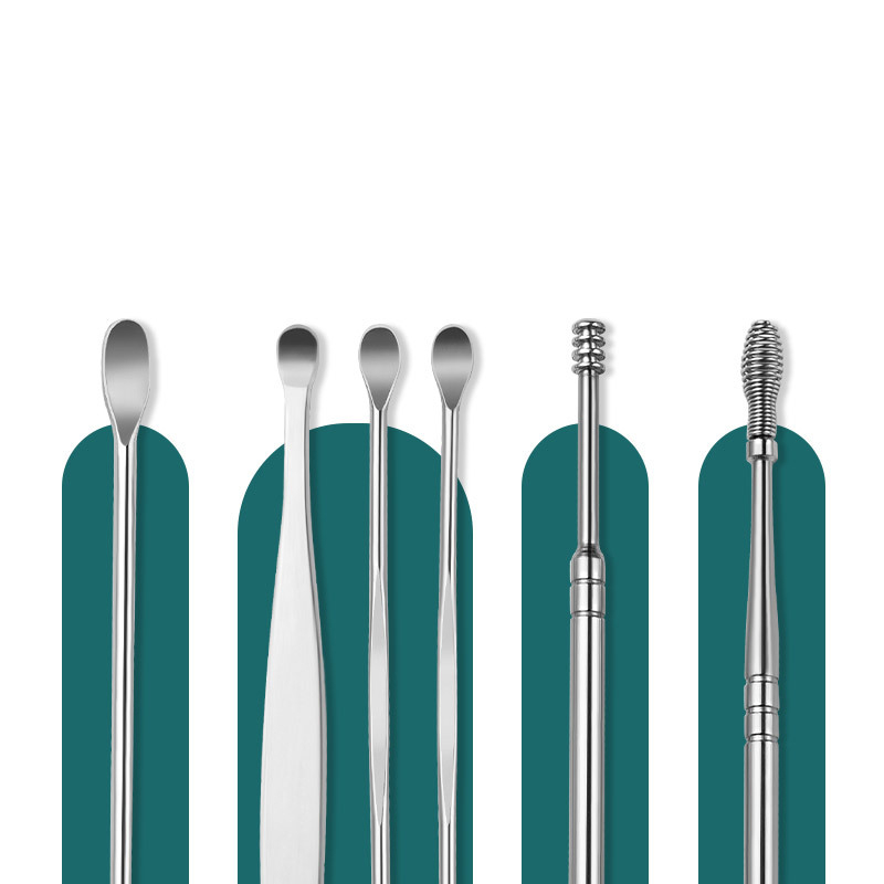 Pembersih Telinga Korek Kuping 1 Set 6 PCS Ear Wax Picker Kemasan Kulit Bahan Stainless Steel